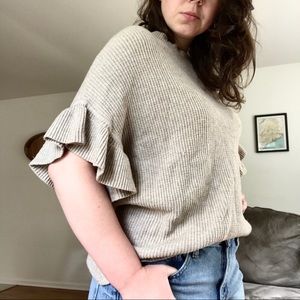 Oversized Knit Sweater with Ruffled Sleeves